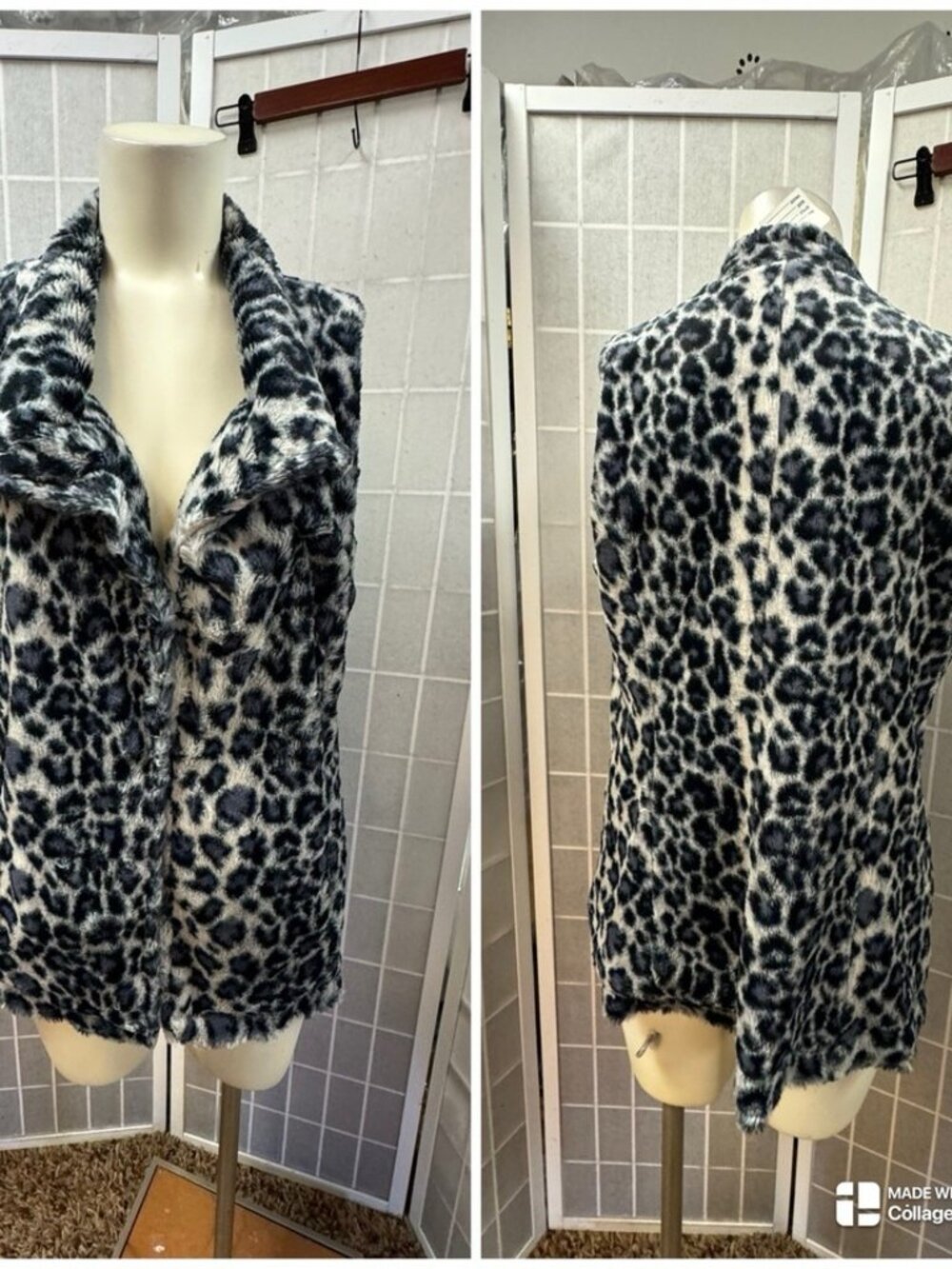 Kate Rosy,Woman,Vest Faux Fur,Gray-Black,Sz M,Animal Print,Sleeveless,Made USA.!